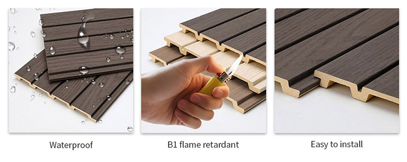 Panneaux muraux cannel&eacute;s en PVC finition bois