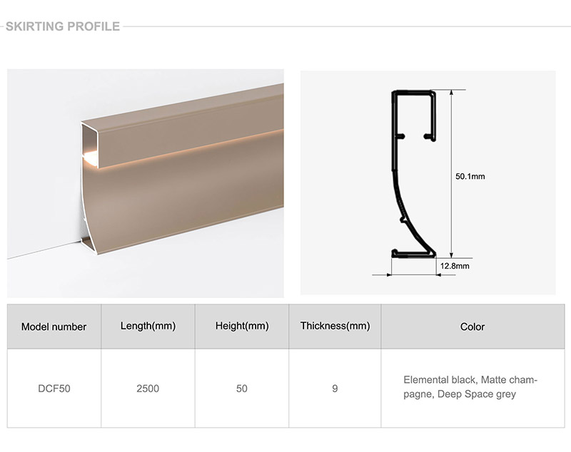 Plinthe en aluminium LED 50*9mm