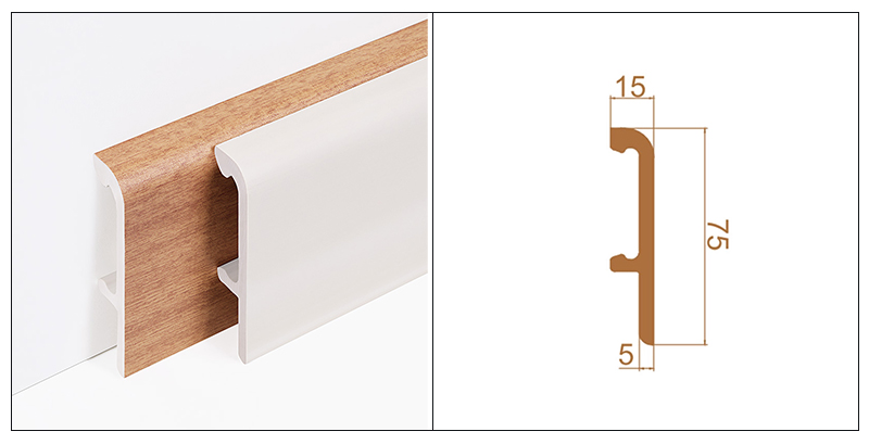 Plinthe &agrave; clipser en PVC 75*15 mm