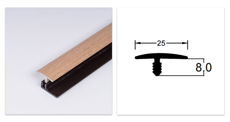 Bande de transition de sol en PVC en forme de T de 25*8 mm
