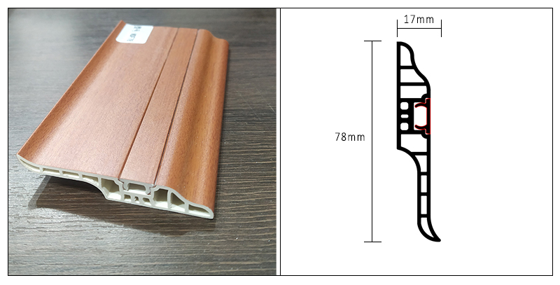 plinthe cach&eacute;e de clou de langue d'agneaux de PVC de 78*17mm