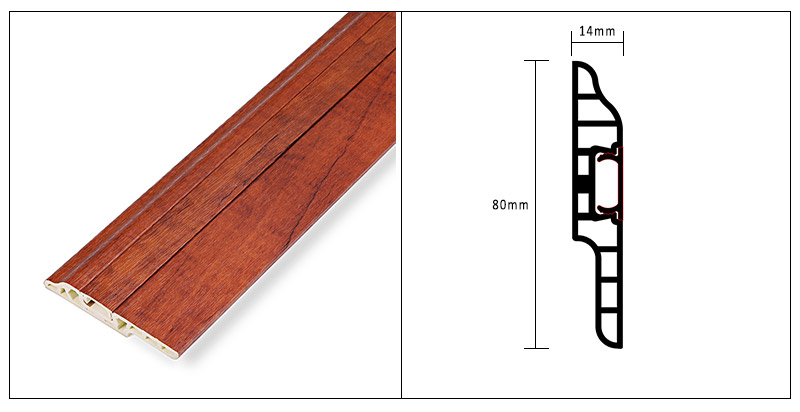 Ligne de plinthes &agrave; ongles cach&eacute;es en PVC 80*14 mm