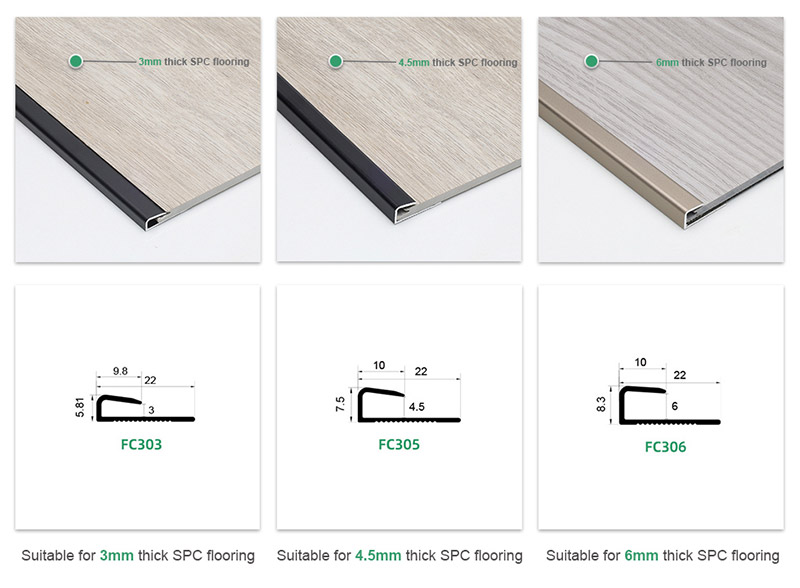 Bande de transition de plancher &agrave; capuchon carr&eacute; en aluminium