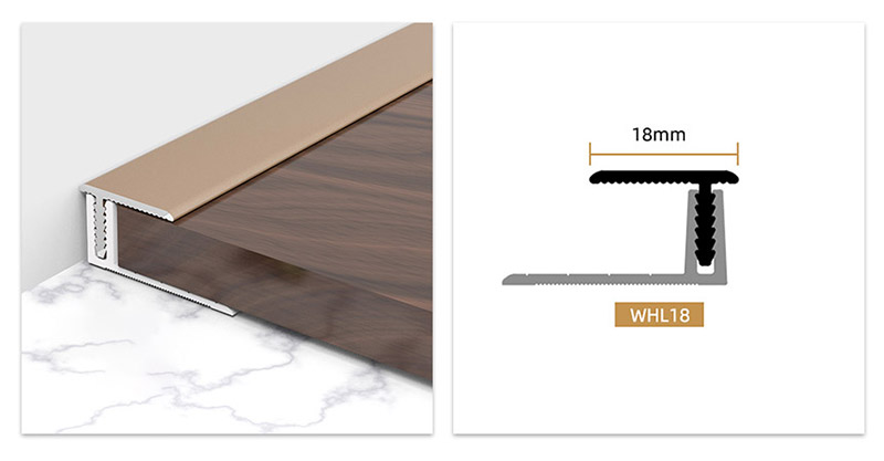 Garniture de bord de sol en alliage d'aluminium simple face en forme de T de 18 x 11,3 mm