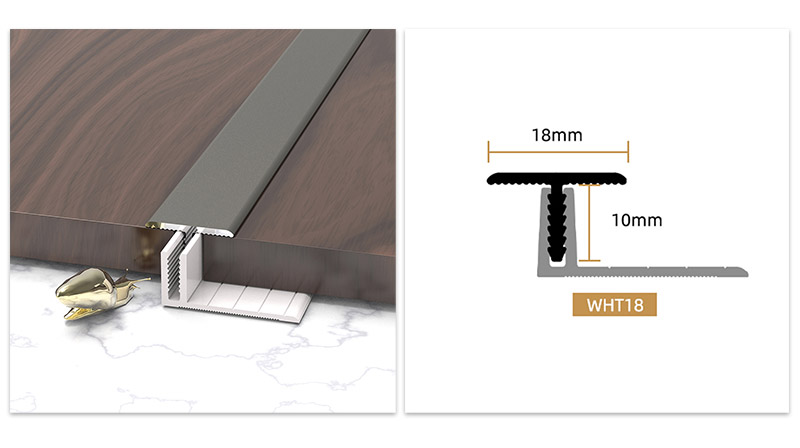 Garniture de bord en alliage d'aluminium en forme de T de 18 x 11,4 mm.