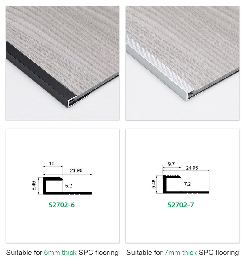 Garniture de bord de plancher carr&eacute;e en aluminium