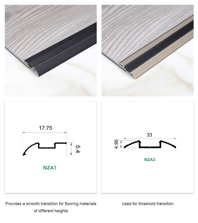  Barre de seuil antid&eacute;rapante en aluminium avec insert en caoutchouc