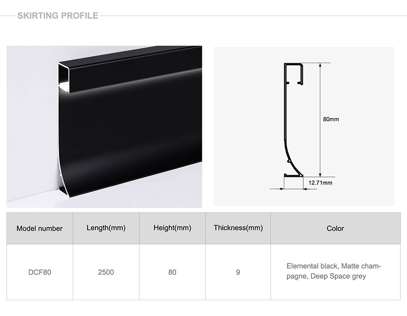 Plinthe en aluminium LED 80*9mm