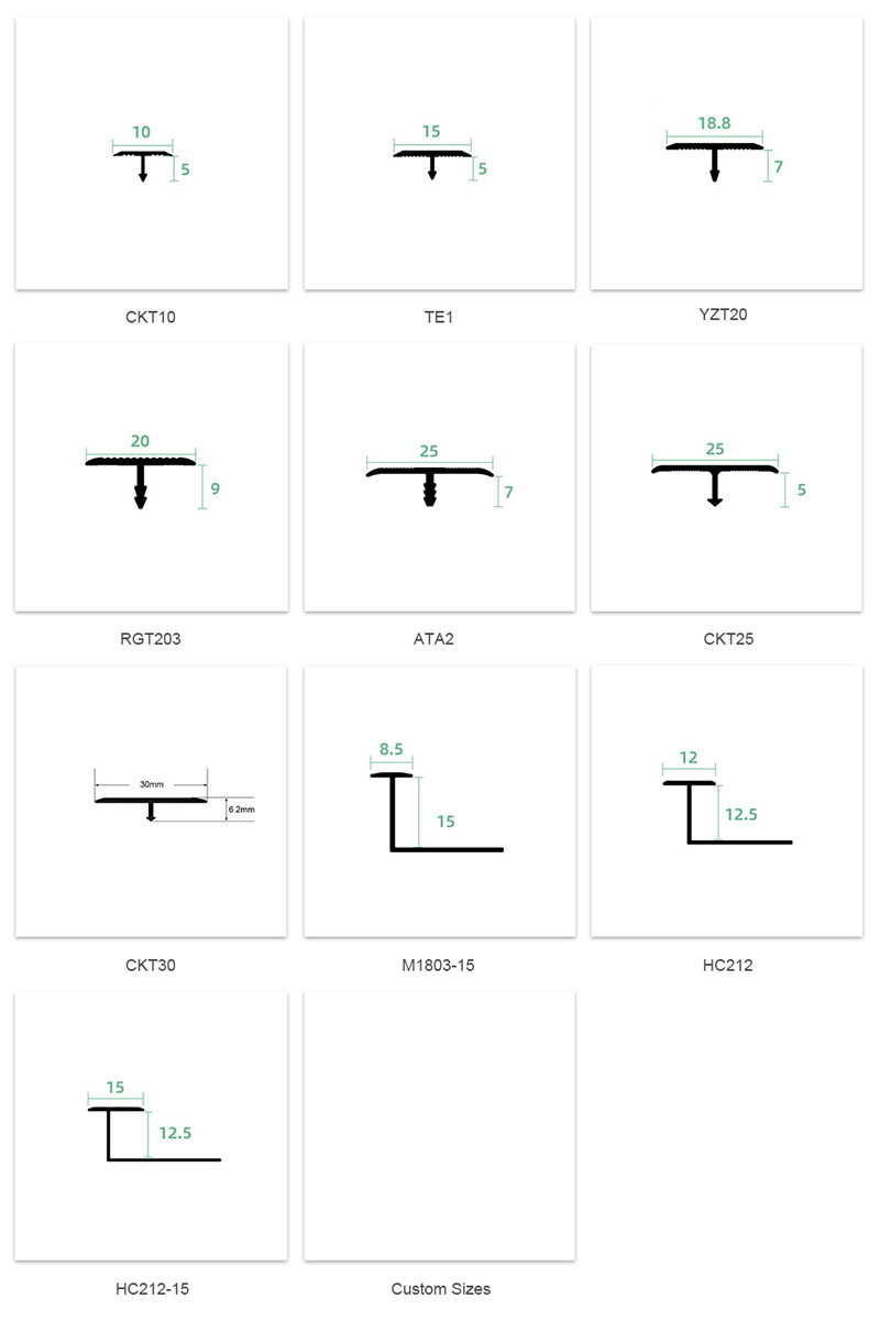 Garniture de bord de plancher en forme de T en aluminium