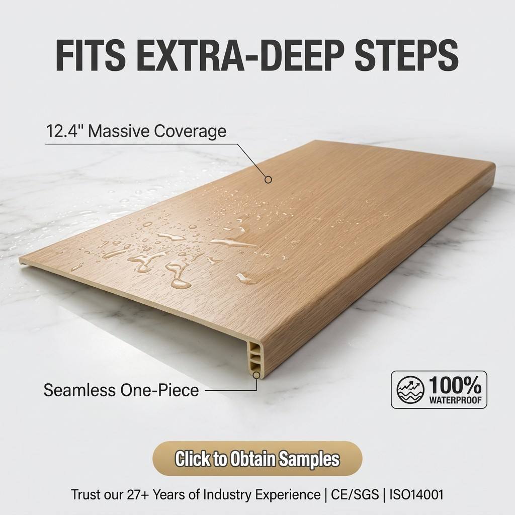 Bande de roulement d'escalier complète SPC étanche, marche monobloc sans couture de 12 x 47 po pour la rénovation de la maison