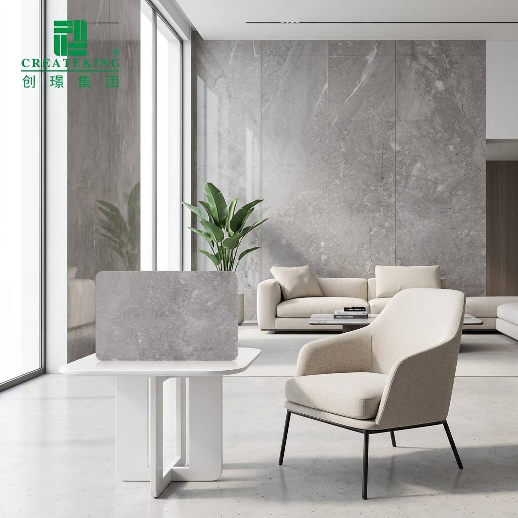 Panneau mural ignifuge à haute brillance de feuille de marbre de PVC d'intérieur pour la décoration moderne de salon